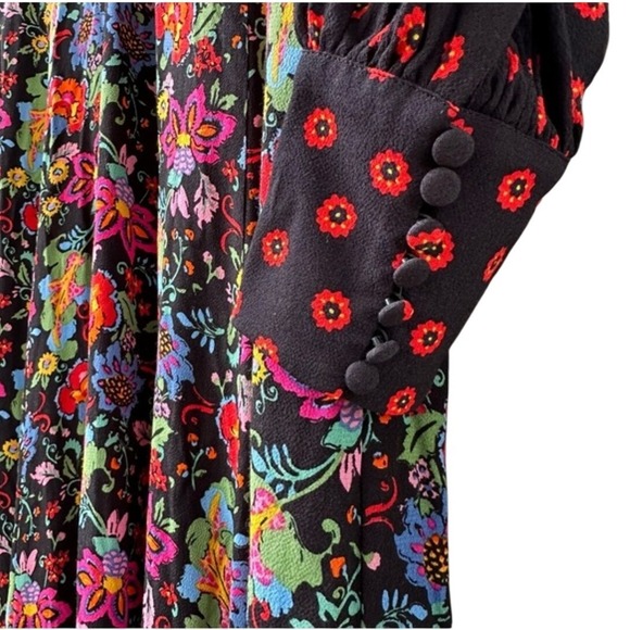 BODEN Blouson Sleeve Maxi Dress Black Red Floral Print V-Neck Retro Boho US 8 - Picture 10 of 11